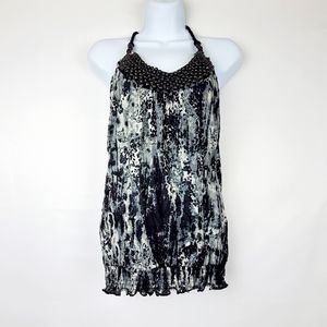 Almost Famous Tie-Dye Beaded Halter Blouse M